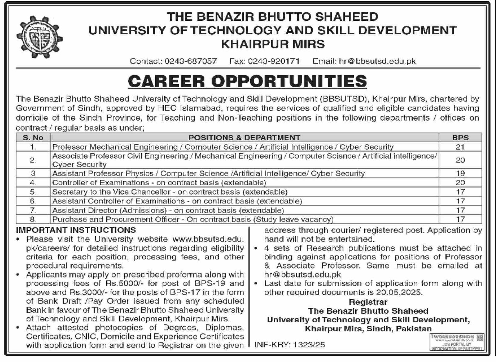 BBSUTSD Khairpur Mirs Jobs 2025 | Multiple Jobs 2 BBSUTSD Khairpur Mirs Jobs
