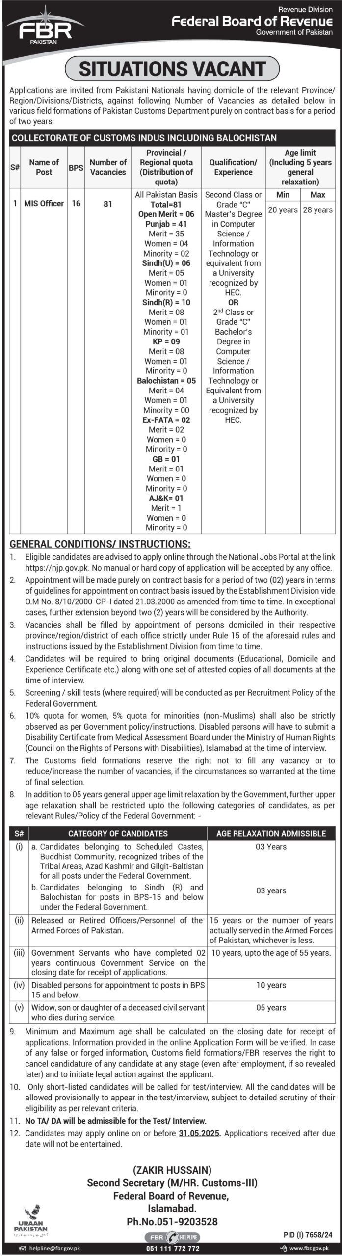 Federal Board of Revenue (FBR) Jobs 2025 - 81 Multiple Postion 2 Federal Board of Revenue (FBR) Jobs 2025