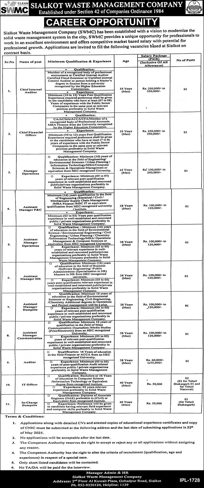 Sialkot Waste Management Jobs 2025 - Officer Level Positions 2 Sialkot Waste Management Jobs 2025