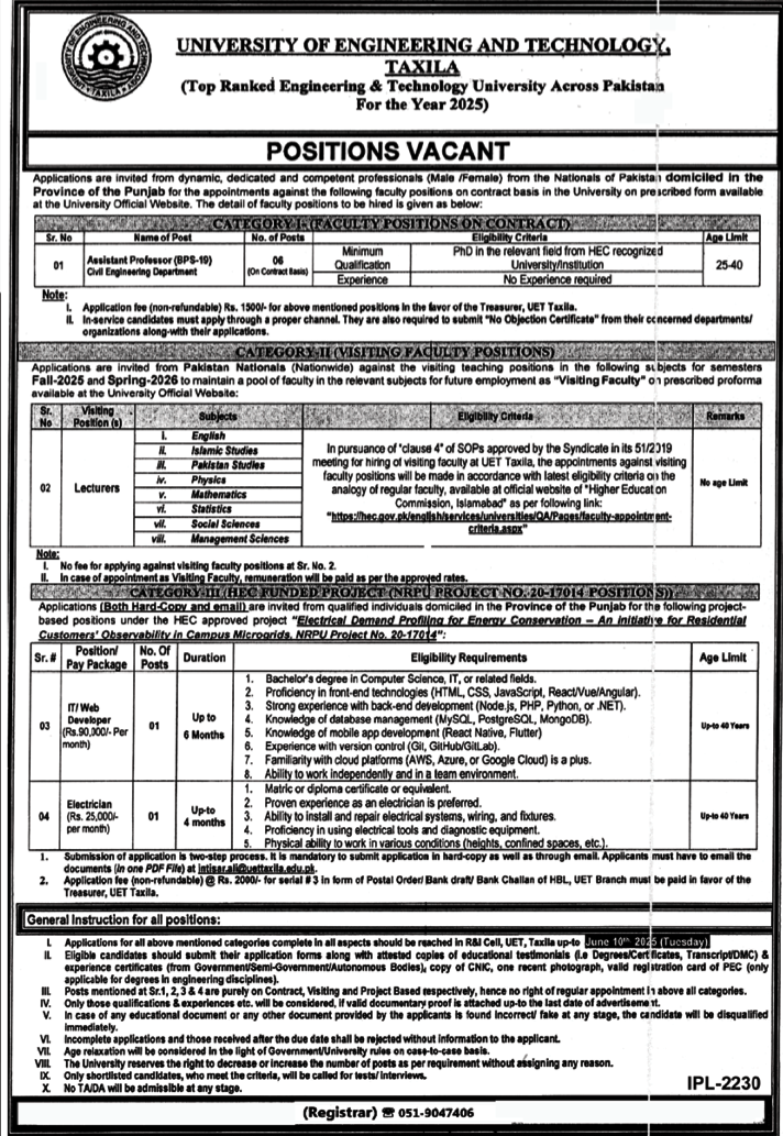 UET Taxila Jobs 2025 - Online Apply 2 UET Taxila Jobs 2025
