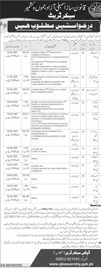 AJK Assembly Secretariat Jobs 2025