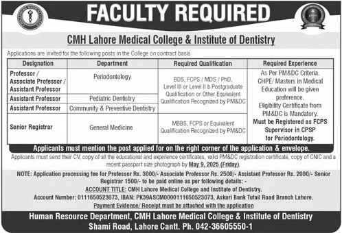 CMH Lahore Medical College Jobs 2025