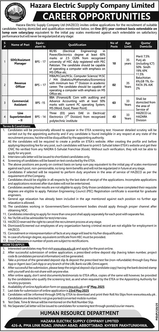 Hazara Electric Supply Company HAZECO Jobs 2025 - Apply Online 2 Hazara Electric Supply Company HAZECO Jobs 2025