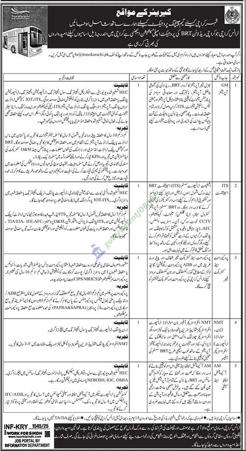 TransKarachi BRT Project Jobs