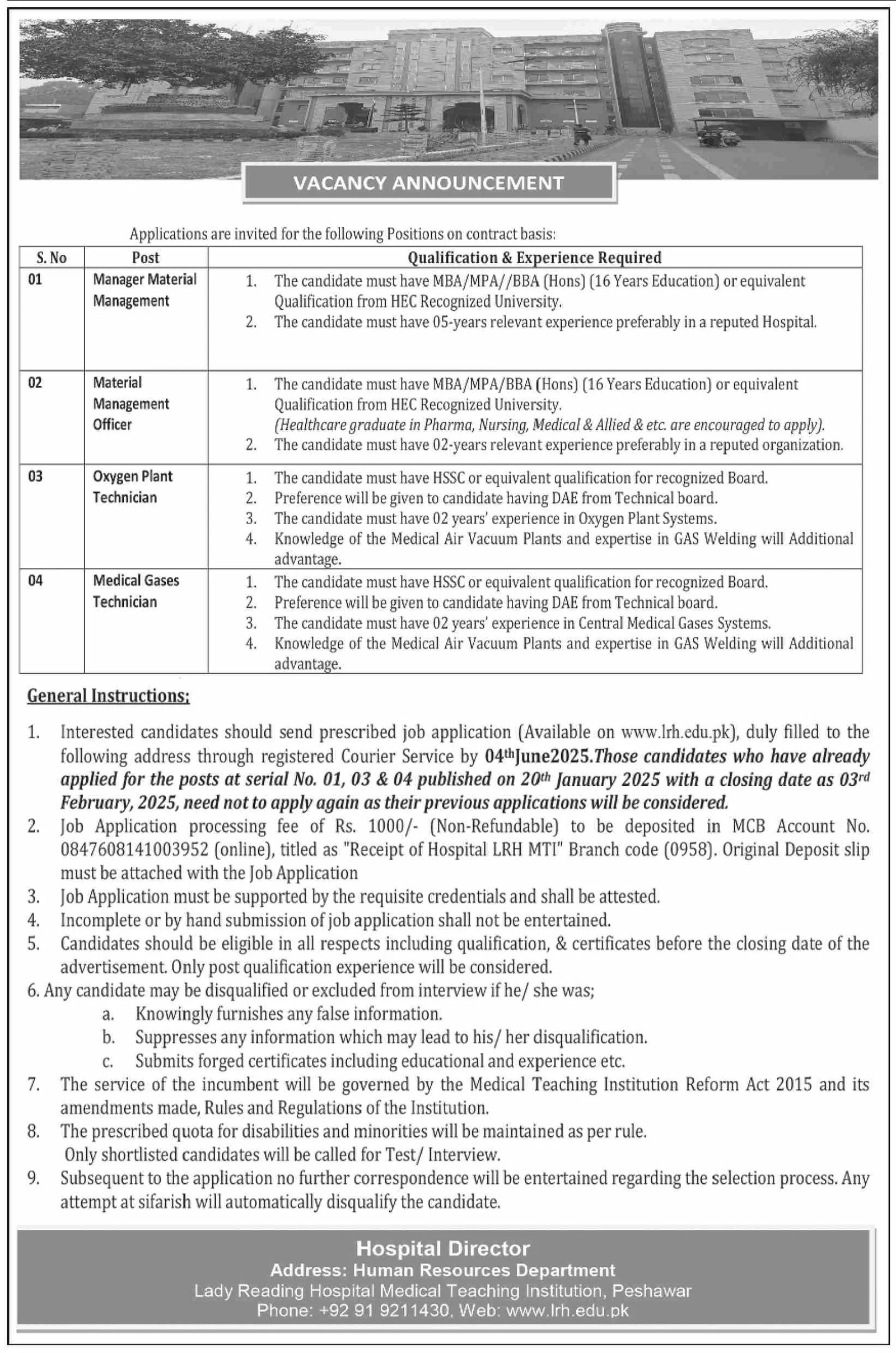 Lady Reading Hospital (LRH) Peshawar Jobs 2025 - Multiple Position 2 Lady Reading Hospital (LRH) Peshawar Jobs
