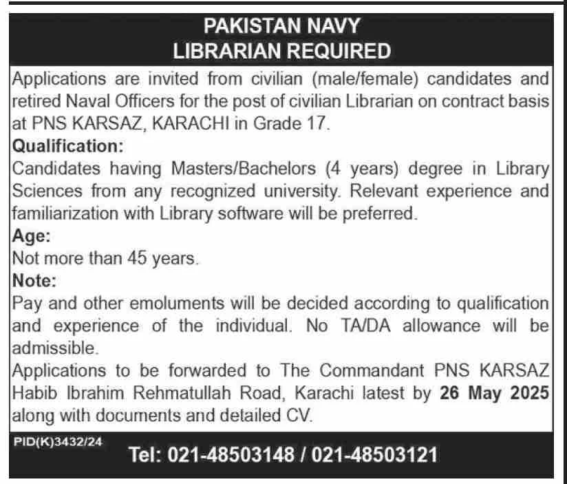 Pakistan Navy Librarian Jobs 2025 2 Pakistan Navy Librarian Jobs