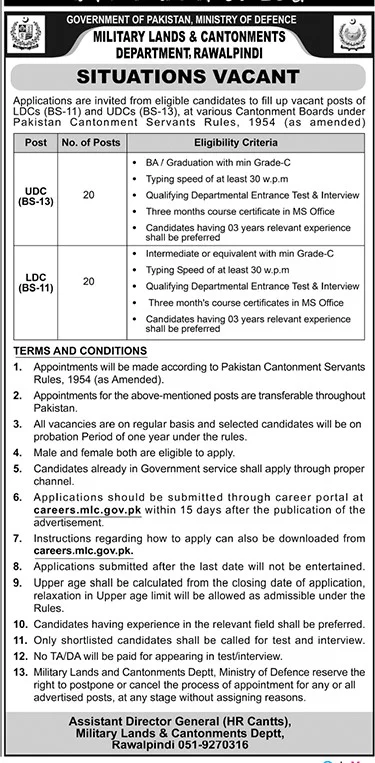 Military Lands Cantonments Department MLC Jobs 2025 2 Military Lands Cantonments Department MLC Jobs