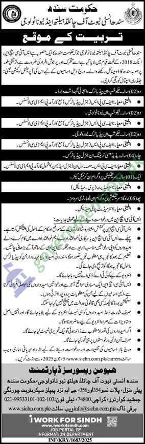Sindh Institute of Child Health & Neonatology Jobs
