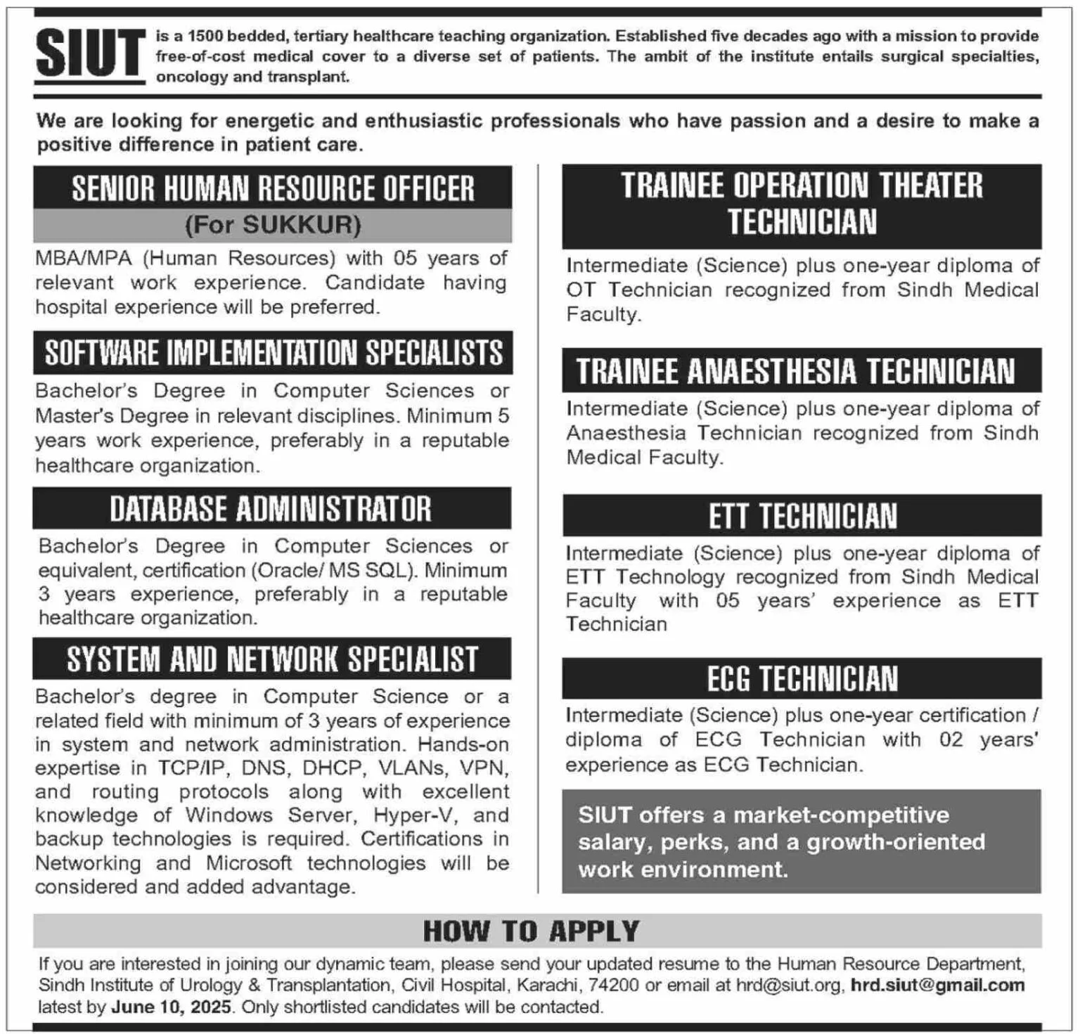 SIUT Karachi Jobs 2025 - Multiple Jobs 2 SIUT Karachi Jobs 2025