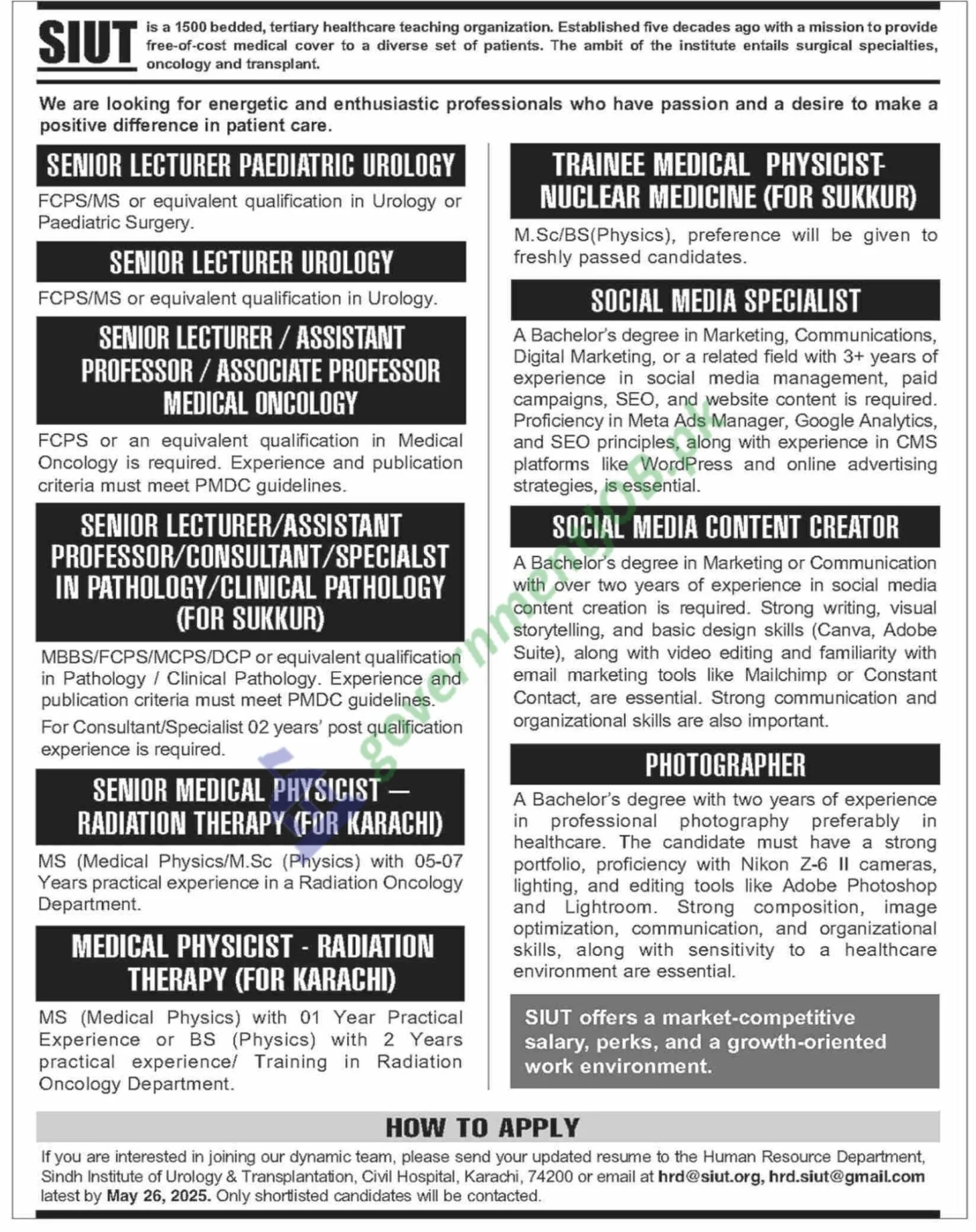 Sindh Institute of Urology & Transplantation Jobs 2025