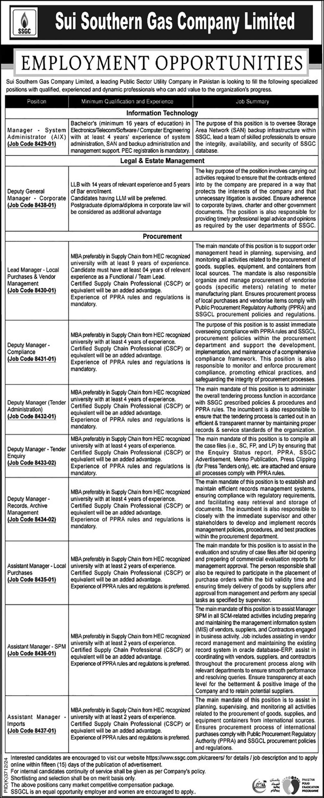 Sui Southern Gas Company Limited Jobs 2025 - Multiple Position 2 Sui Southern Gas Company Limited Jobs 2025